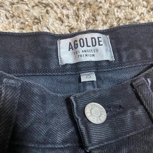 Agolde Black Distressed High-Rise Denim Shorts - Picture 4 of 7